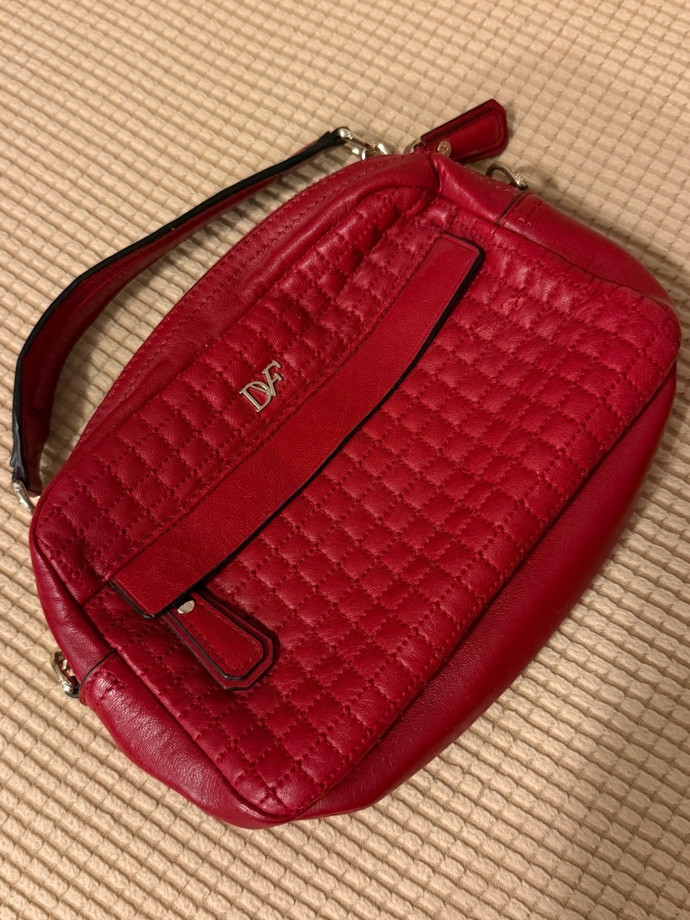 Diane Von Furstenberg Red Quilted Leather Wristlet purse